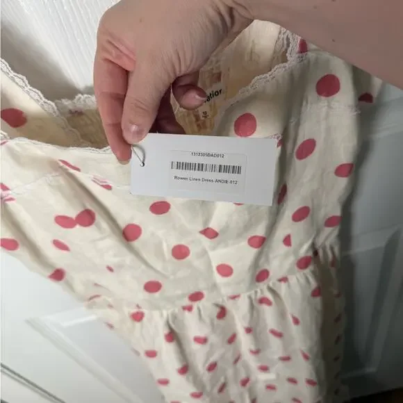 Reformation Rowen Linen Dress Pink Polka Dot 12